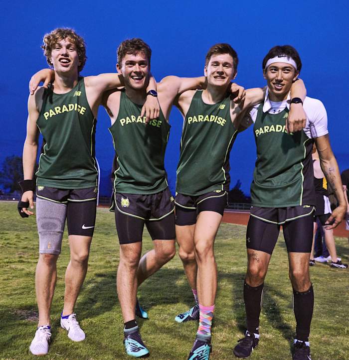 The 4x400 relay team of (from near right) Price, McKay, Roehling and Weldon overcame tremendous adversity to set a section record.